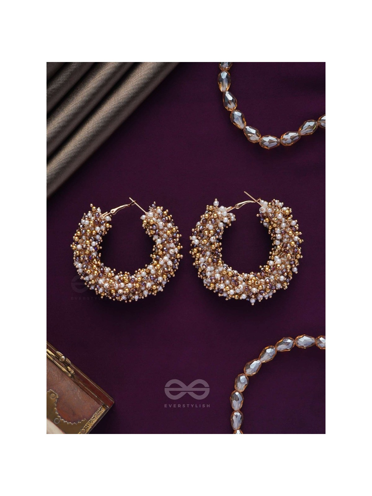 Vilokita - The Shining Garlands -Beaded Hand Embroidered Hoop Earrings