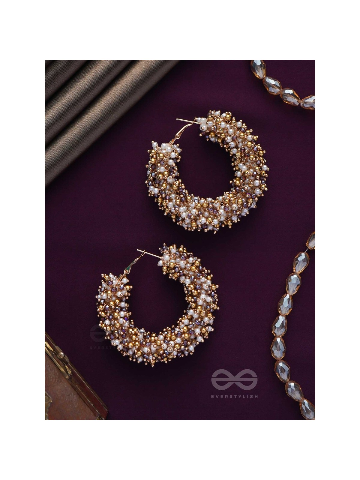 Vilokita - The Shining Garlands -Beaded Hand Embroidered Hoop Earrings