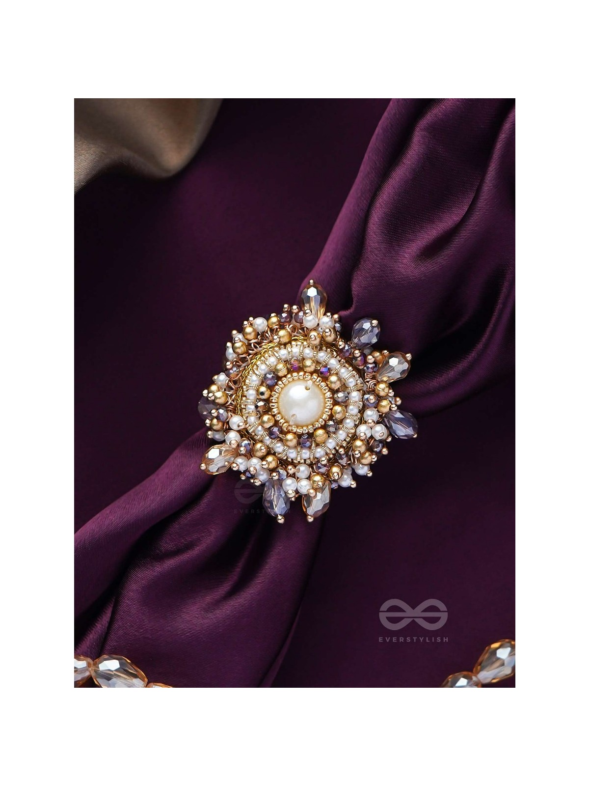 ANUKULIKA - THE REGAL BRILLIANCE - PEARLS AND BEADS EMBROIDERED RING