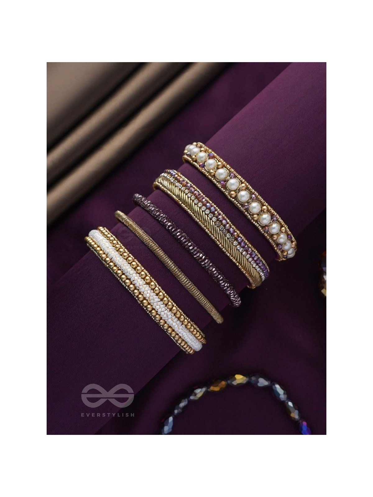 AVIBHA - THE SHINY GALAXY - PEARLS, BEADS AND CUTDANA EMBROIDERED BANGLES (SET OF 5)