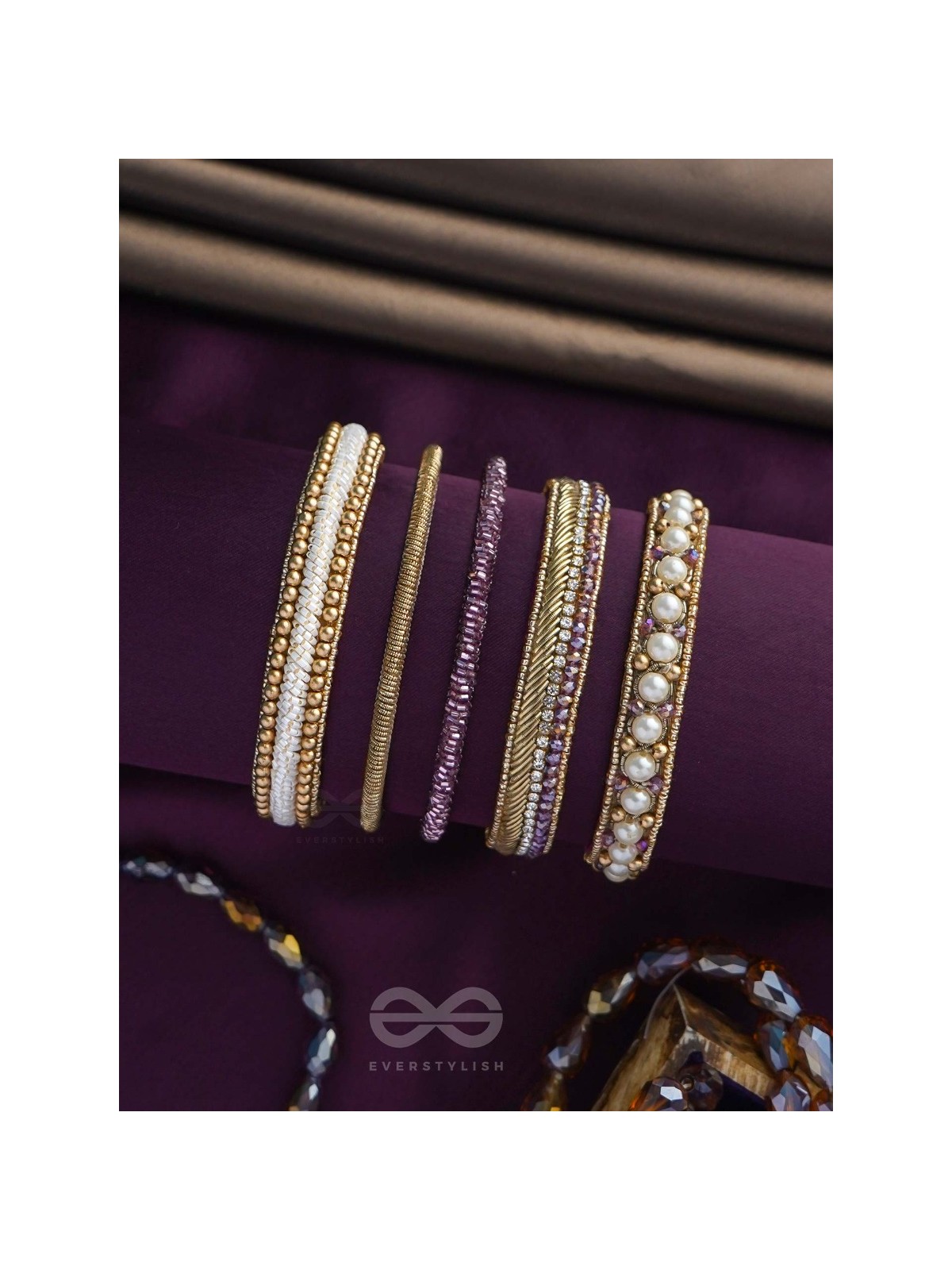 AVIBHA - THE SHINY GALAXY - PEARLS, BEADS AND CUTDANA EMBROIDERED BANGLES (SET OF 5)