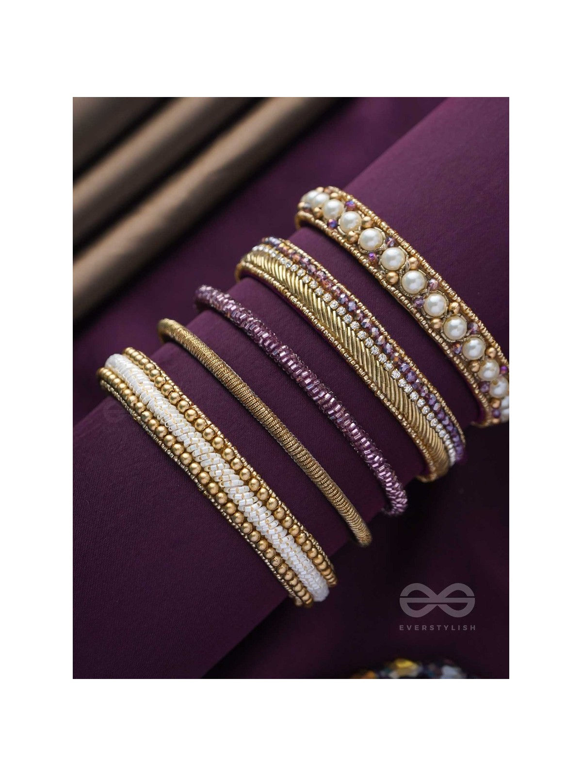 AVIBHA - THE SHINY GALAXY - PEARLS, BEADS AND CUTDANA EMBROIDERED BANGLES (SET OF 5)