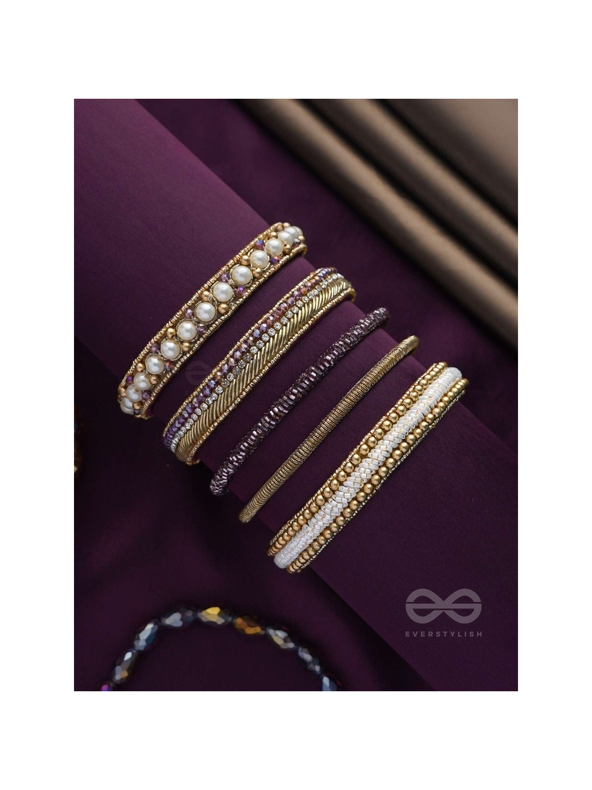 AVIBHA - THE SHINY GALAXY - PEARLS, BEADS AND CUTDANA EMBROIDERED BANGLES (SET OF 5)