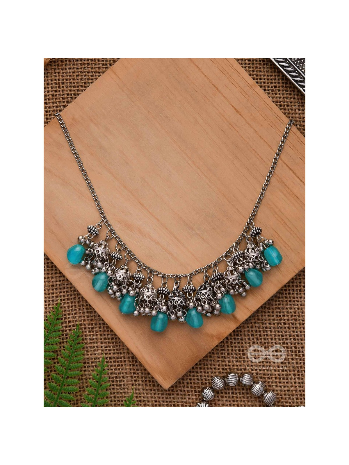 THE OCEAN DROPLETS - STATEMENT EMBELLISHED OXIDISED NECKPIECE