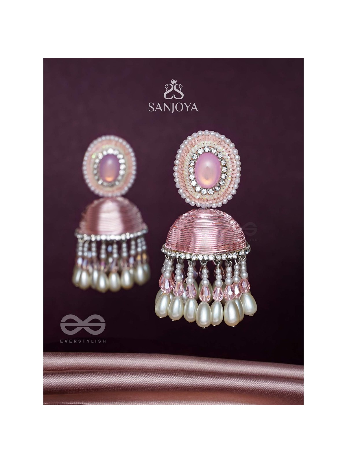 ADHAMA - THE BLUSHING RADIANCE - STONE, SEQUINS AND PEARLS EMBROIDERED EARRINGS