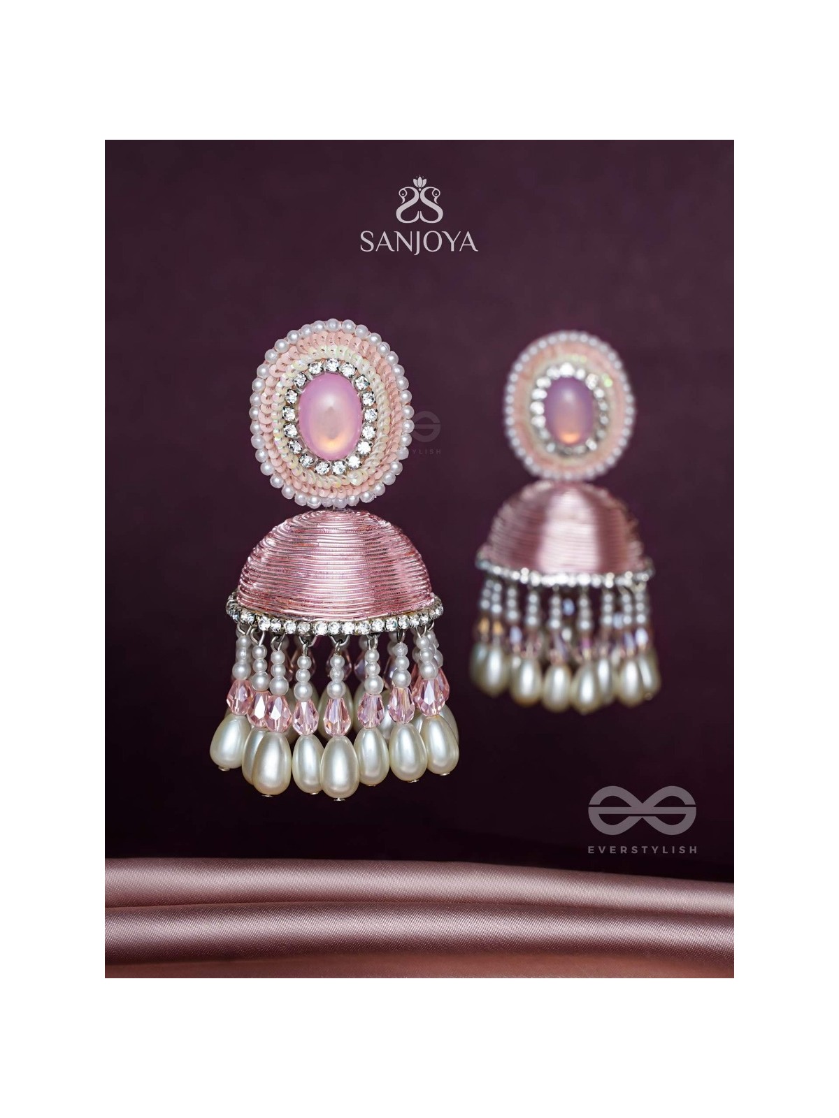 ADHAMA - THE BLUSHING RADIANCE - STONE, SEQUINS AND PEARLS EMBROIDERED EARRINGS