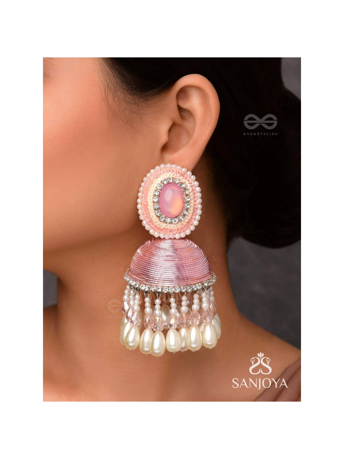 ADHAMA - THE BLUSHING RADIANCE - STONE, SEQUINS AND PEARLS EMBROIDERED EARRINGS