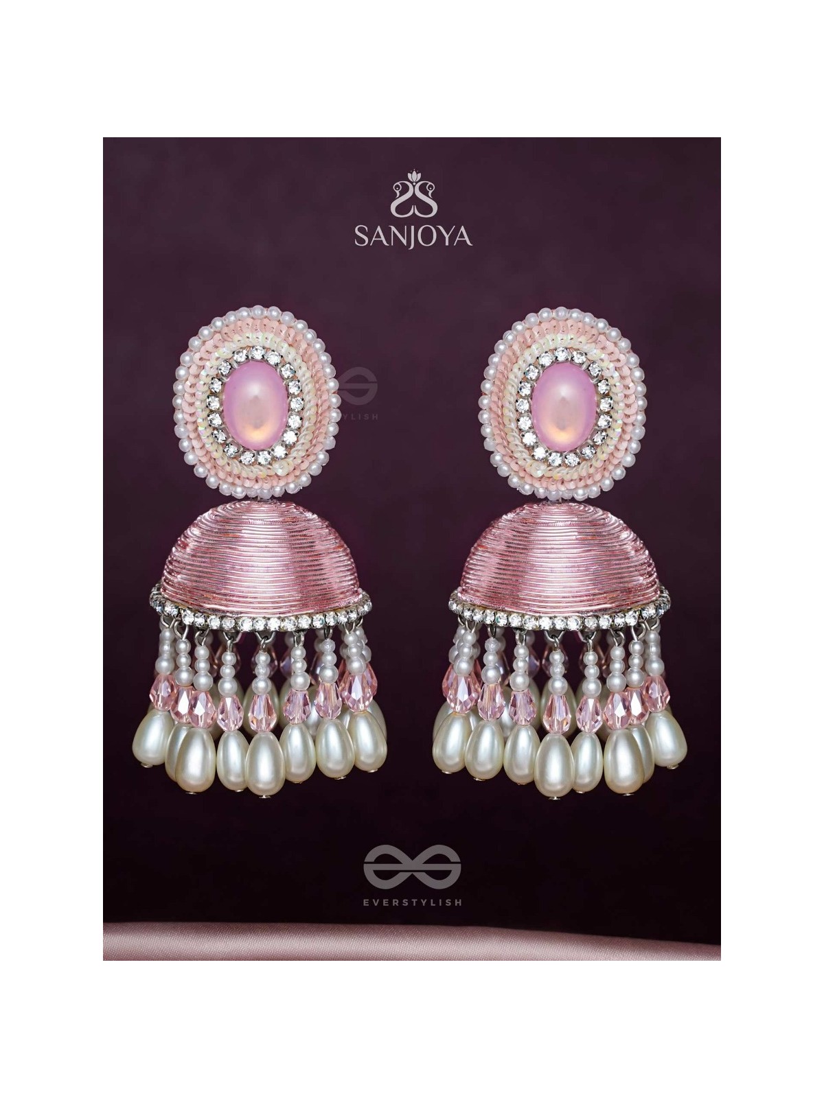 ADHAMA - THE BLUSHING RADIANCE - STONE, SEQUINS AND PEARLS EMBROIDERED EARRINGS