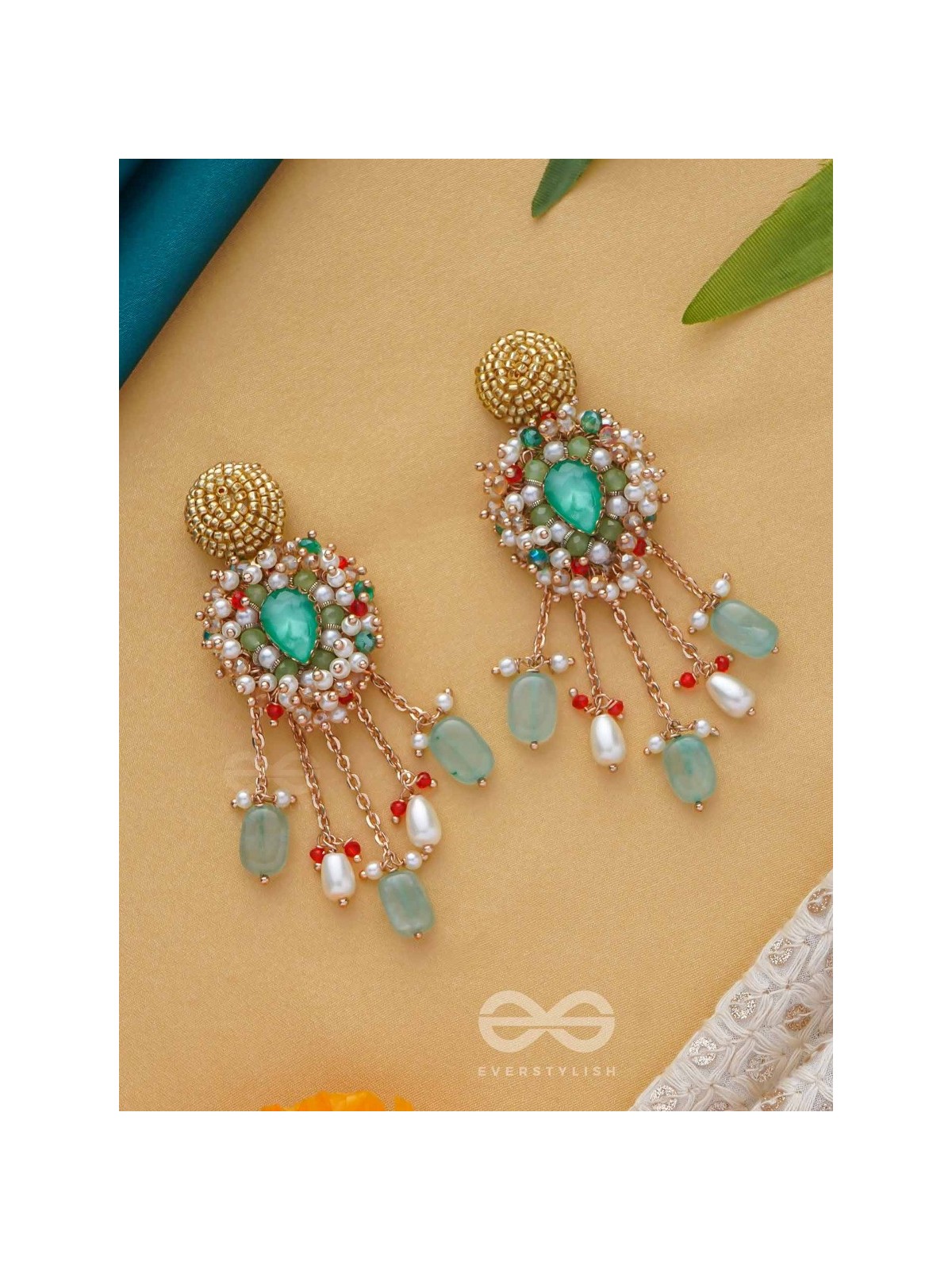 NIRUPADRAVA - THE FLAWLESS BEAUTY - BEADS, STONES AND PEARL DROPS EMBROIDERED EARRINGS