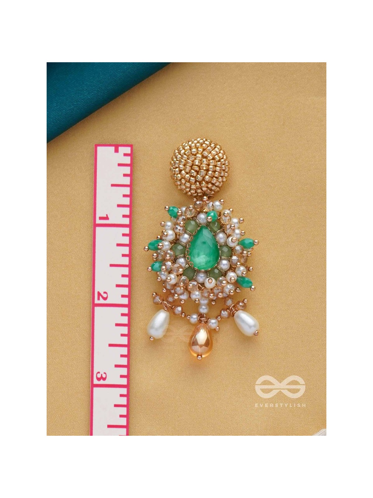 Vaichitrii - Marvellous Beauty - Stone, Beads And Glass Drop Hand Embroidered Earrings