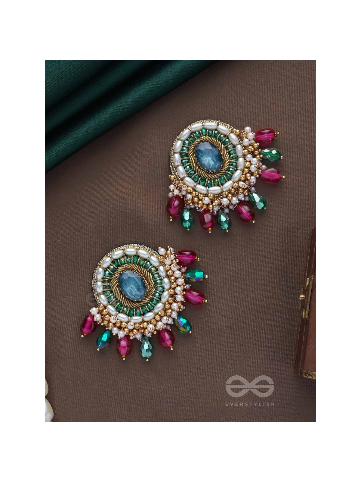 Ritashri - The True Beauty - Stone, Beads And Glass Drops Hand Embroidered Earrings