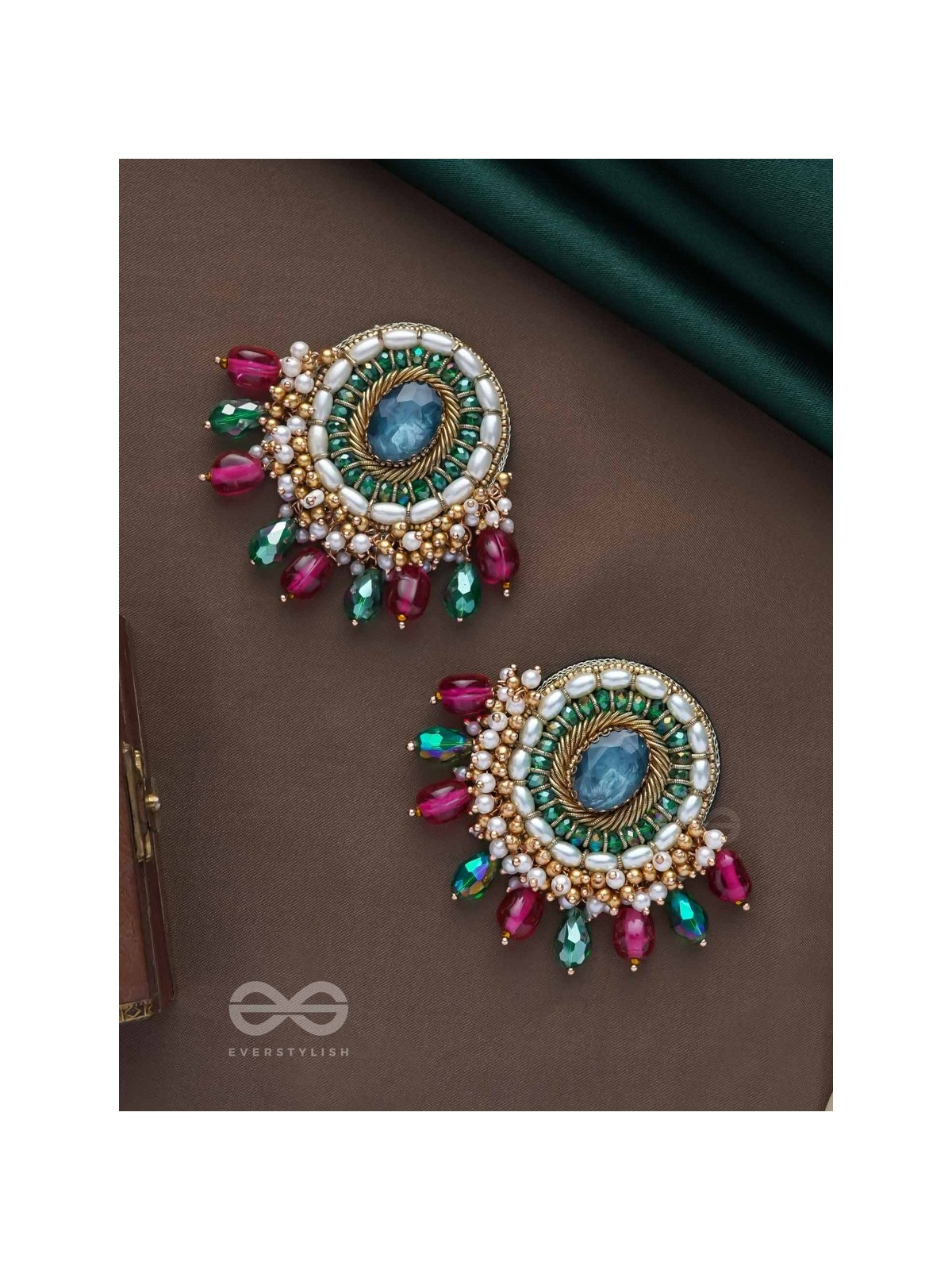 Ritashri - The True Beauty - Stone, Beads And Glass Drops Hand Embroidered Earrings