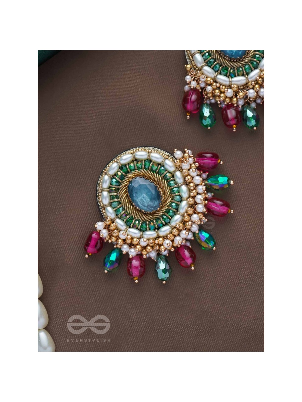 Ritashri - The True Beauty - Stone, Beads And Glass Drops Hand Embroidered Earrings