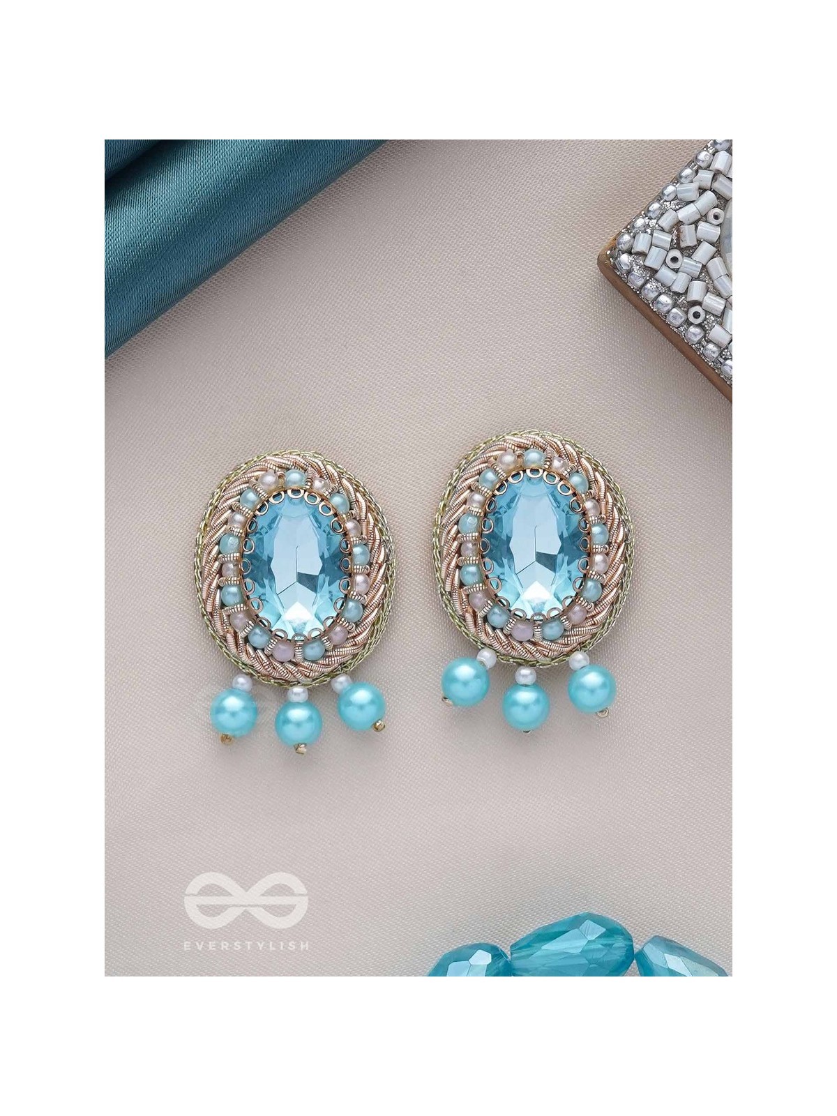 MANIMUKULITA - THE JEWEL STUDDED - STONE AND PEARLS EMBROIDERED STUD EARRINGS