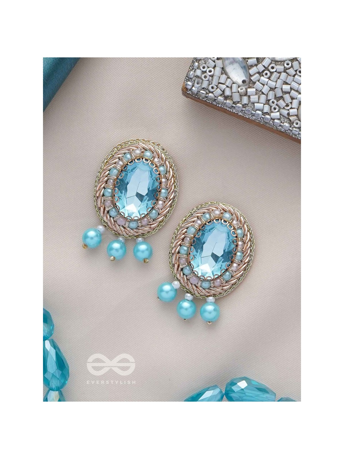 MANIMUKULITA - THE JEWEL STUDDED - STONE AND PEARLS EMBROIDERED STUD EARRINGS
