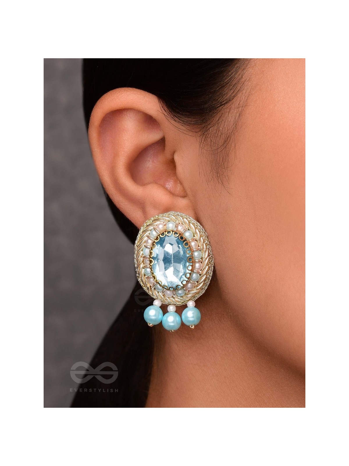MANIMUKULITA - THE JEWEL STUDDED - STONE AND PEARLS EMBROIDERED STUD EARRINGS