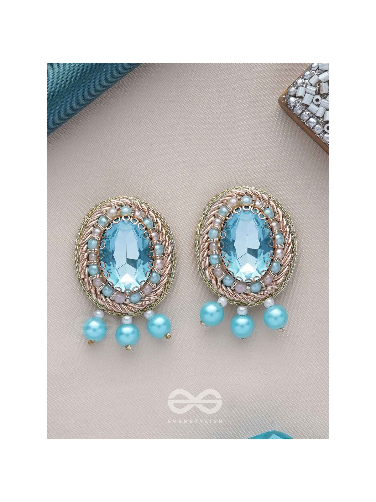 MANIMUKULITA - THE JEWEL STUDDED - STONE AND PEARLS EMBROIDERED STUD EARRINGS