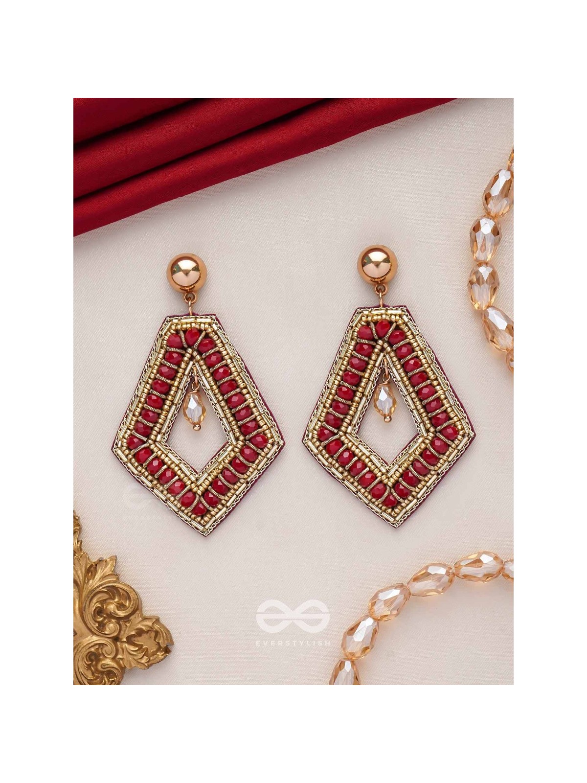 PREDHA - CLASSIC ALLURE - BEADS AND GLASS DROP EMBROIDERED EARRINGS