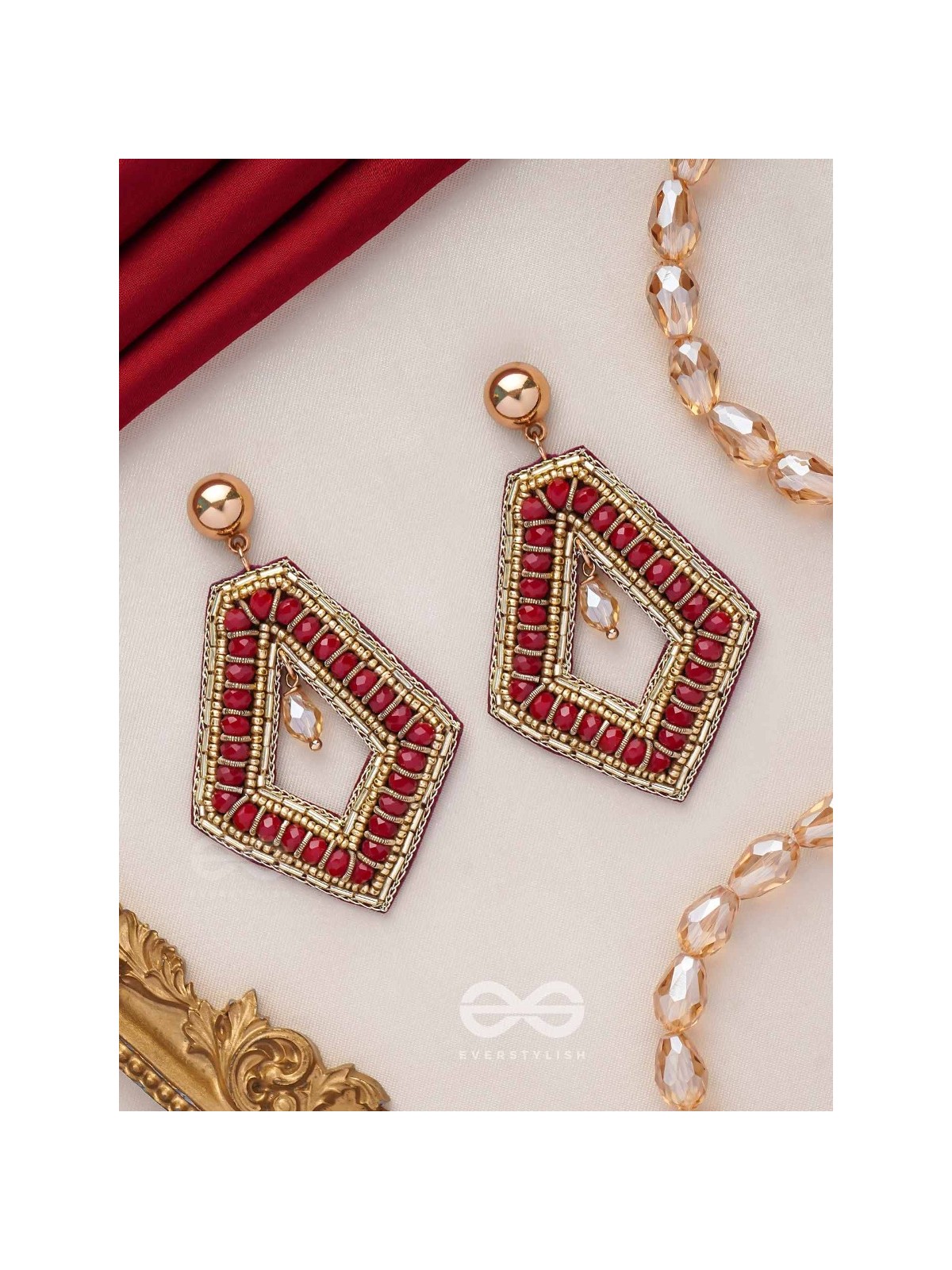 PREDHA - CLASSIC ALLURE - BEADS AND GLASS DROP EMBROIDERED EARRINGS