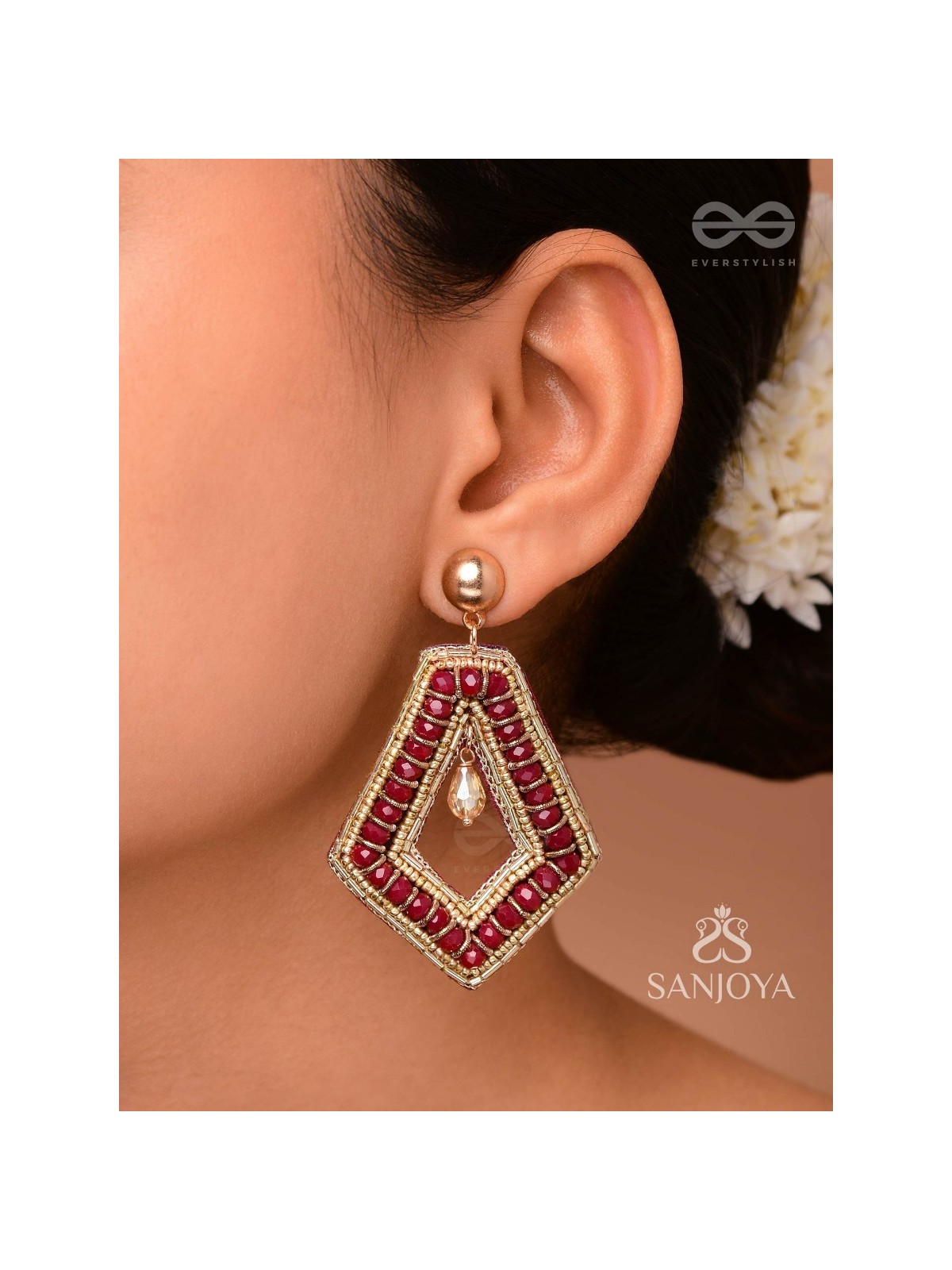 PREDHA - CLASSIC ALLURE - BEADS AND GLASS DROP EMBROIDERED EARRINGS