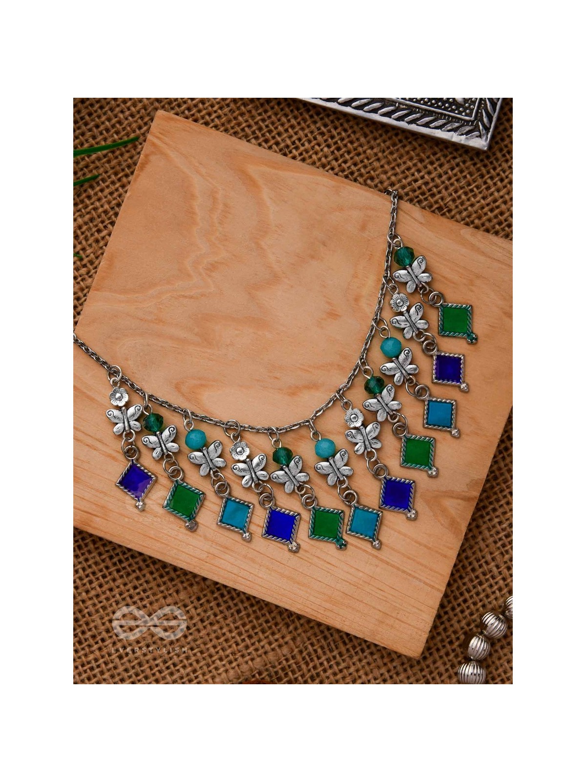 THE BUTTERFLY BALLERINA - BEADED OXIDISED ENAMELLED NECKLACE