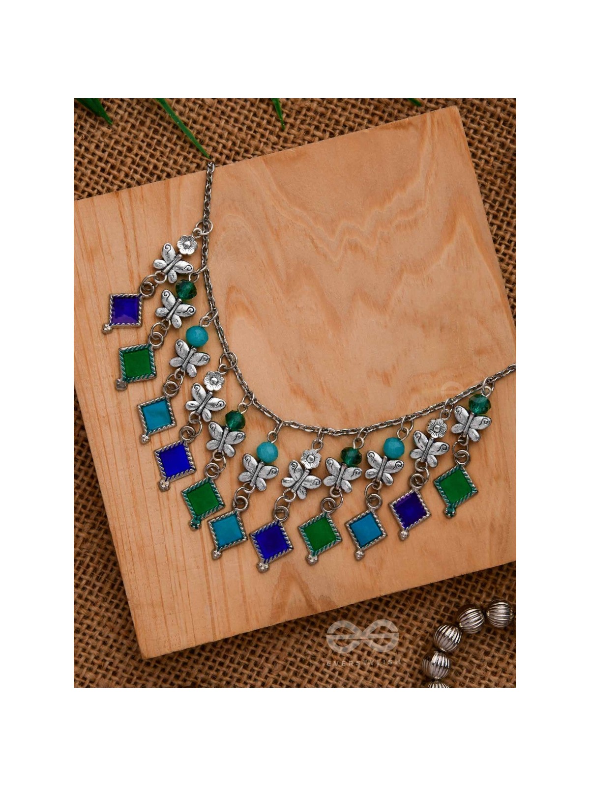 THE BUTTERFLY BALLERINA - BEADED OXIDISED ENAMELLED NECKLACE