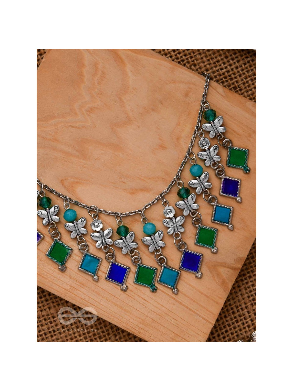 THE BUTTERFLY BALLERINA - BEADED OXIDISED ENAMELLED NECKLACE