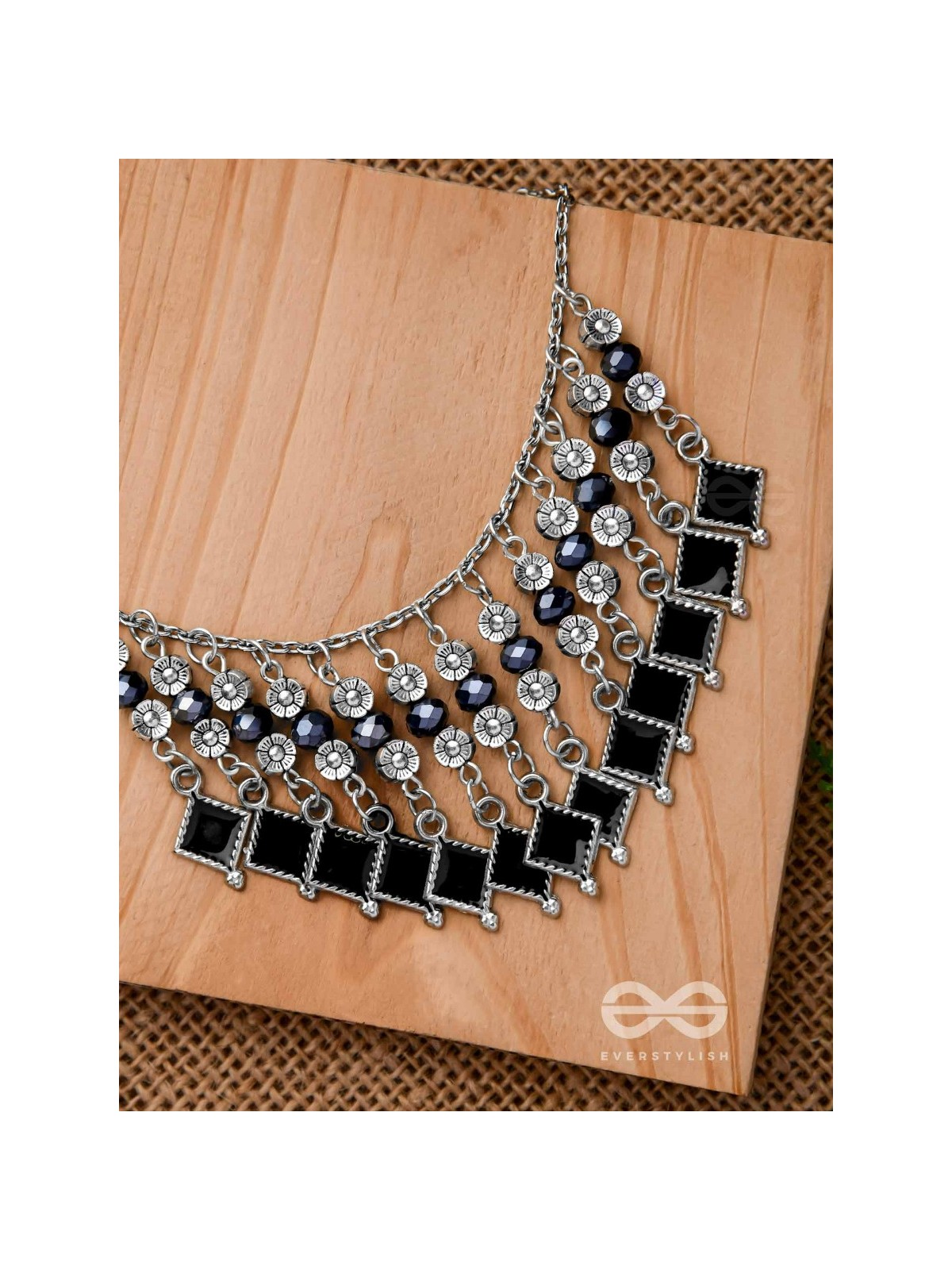 THE MOONLIT BLOOMS- BEADED OXIDISED ENAMELLED NECKLACE