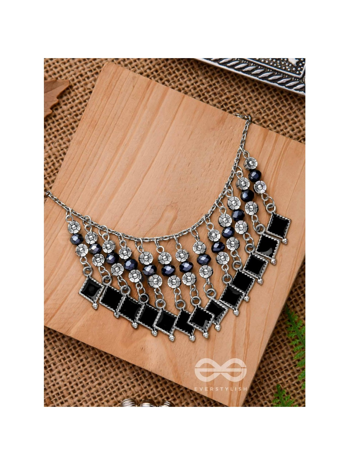 THE MOONLIT BLOOMS- BEADED OXIDISED ENAMELLED NECKLACE