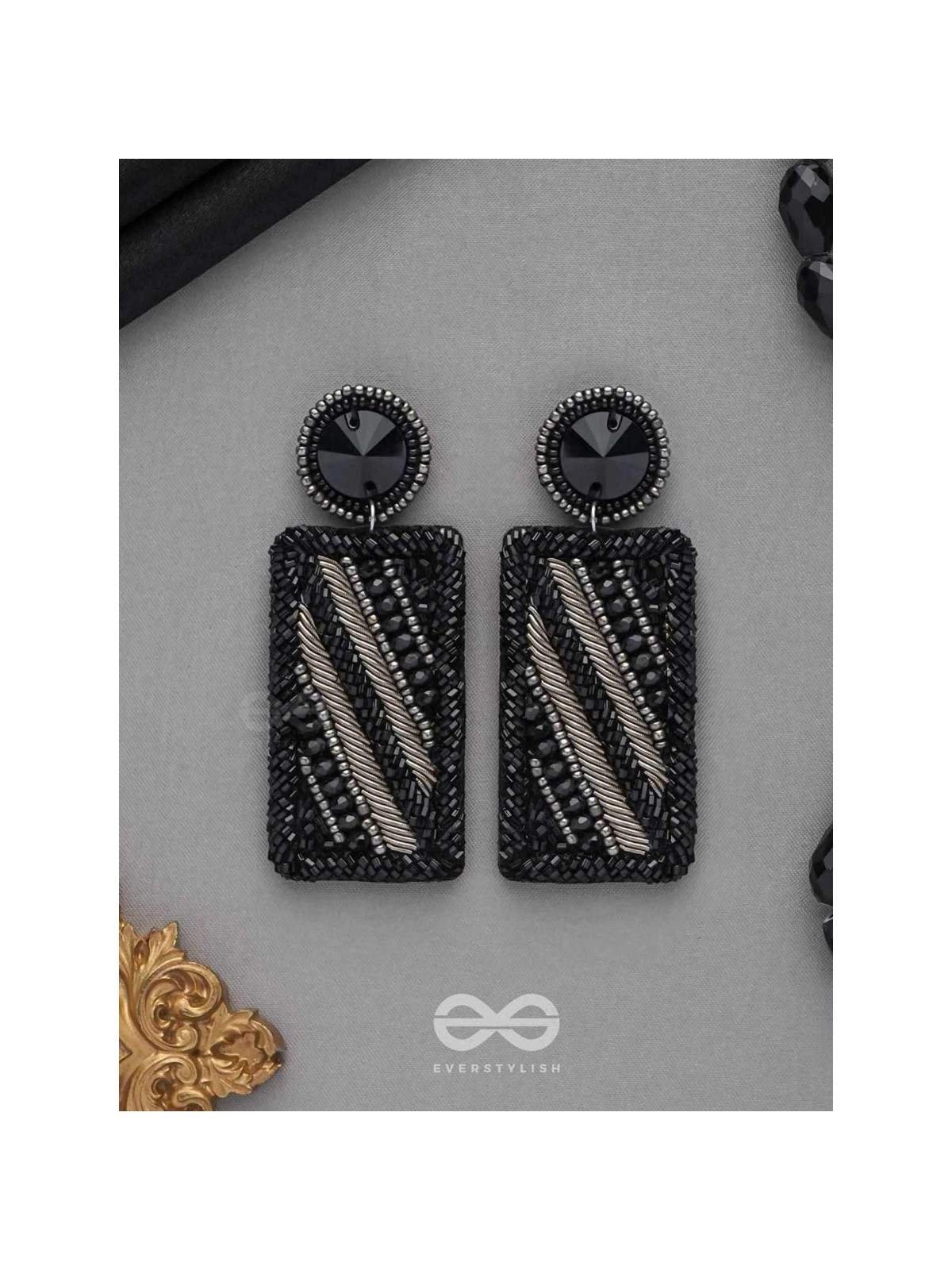 RATRIKANTA - THE BEAUTY OF DARK - BEADS AND STONE EMBROIDERED EARRINGS