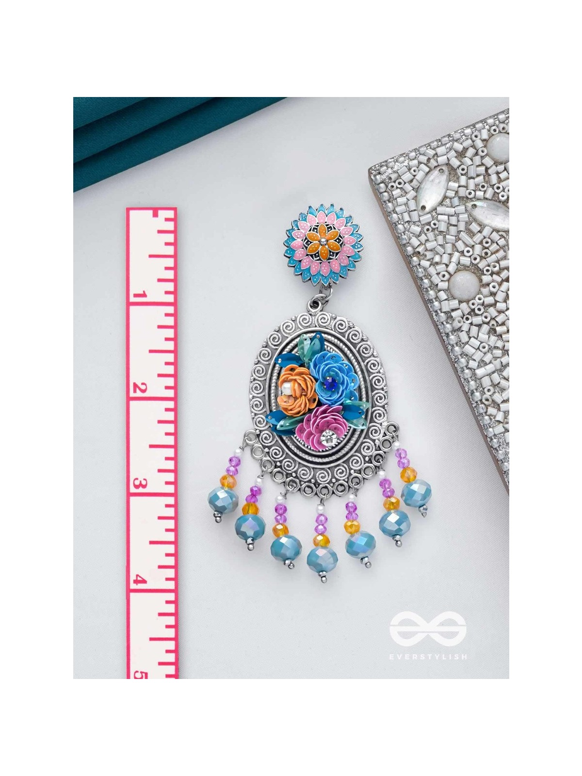 MANORAMVARNA - OF BEAUTIFUL COLORS - SEQUINS, BEADS AND PEARLS EMBROIDERED AND OXIDISED EARRINGS