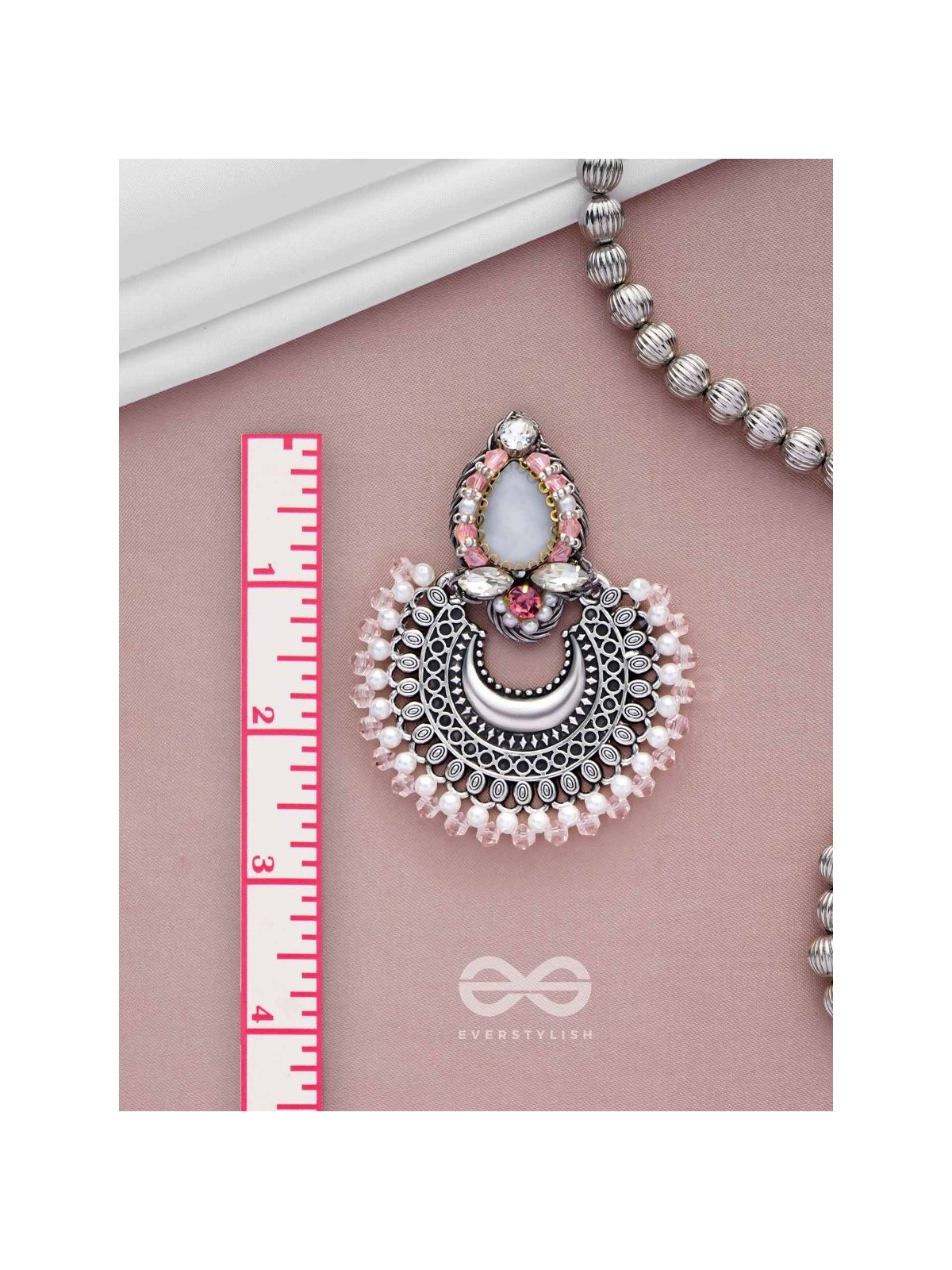 Chandrabhaas - Moon Like Appearance - Beads And Stones Hand Embroidered Oxidised Earrings