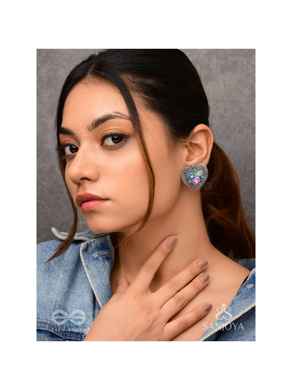 KUSUMAVARTA - THE HEART OF FLOWERS - SEQUINS, BEADS AND PEARLS EMBROIDERED AND OXIDISED STUD EARRINGS