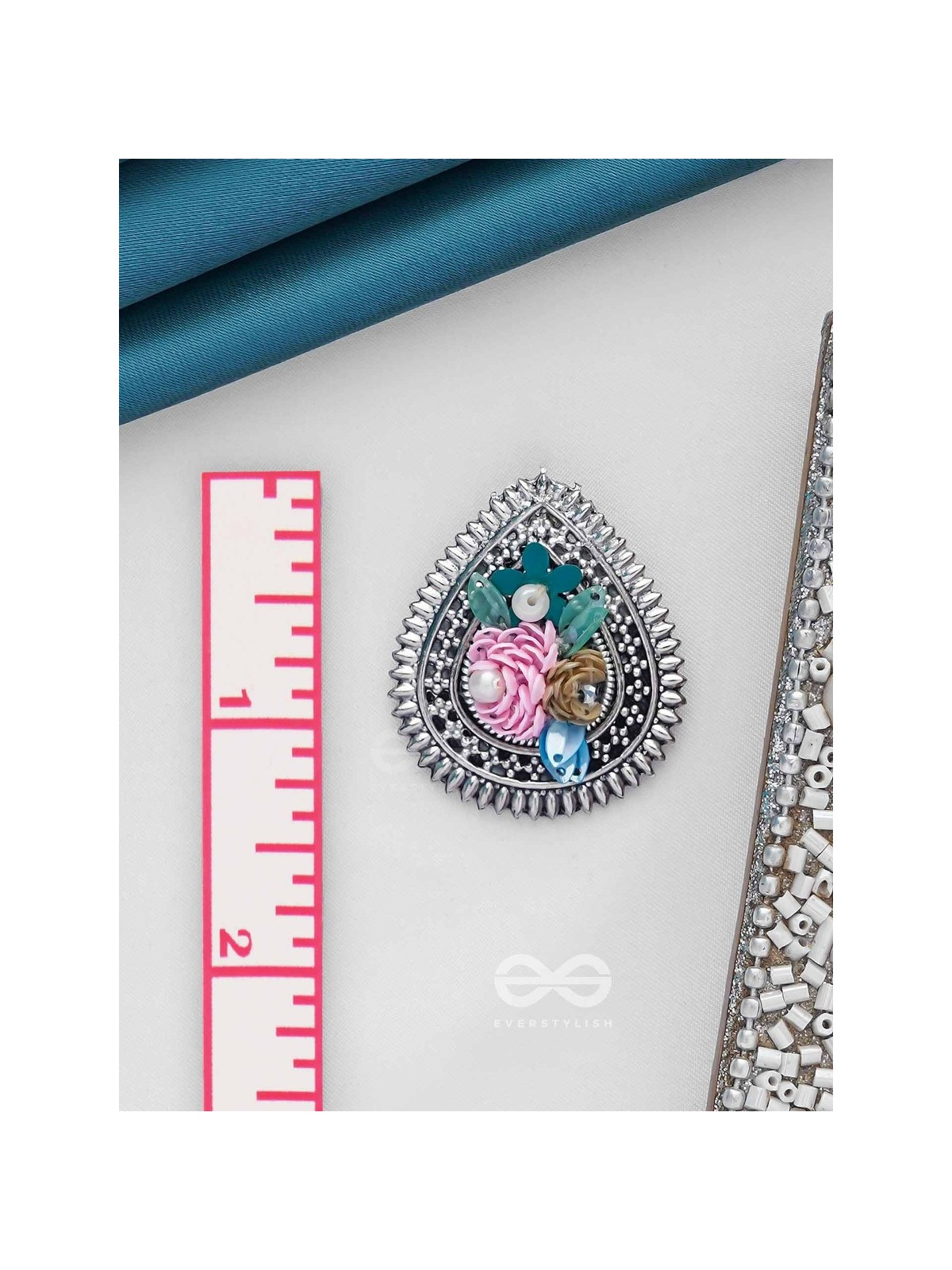 RIMBA- THE FLOWER DROP - SEQUINS AND PEARLS EMBROIDERED AND OXIDISED EARRINGS