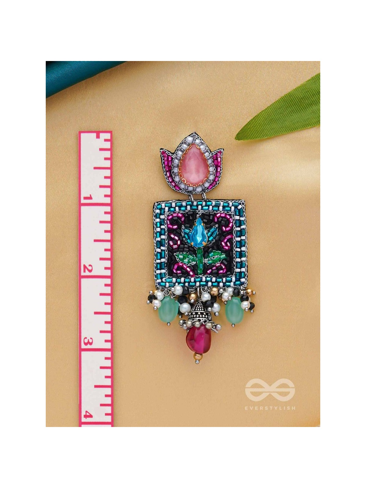 Dyuti - The Blooming Radiance - Stones, Cutdana And Beads Hand Embroidered Earrings (Multicolor)