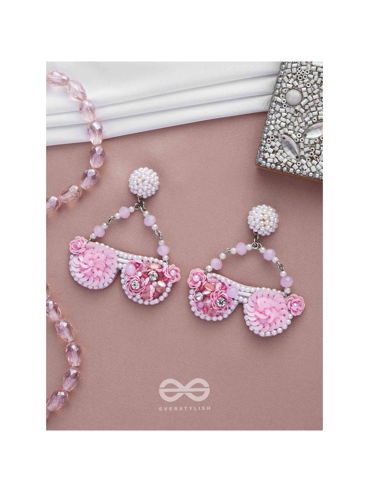 Upanetram - The Beautiful Spectacles - Sequins, Pearls And Beads Hand Embroidered Earrings