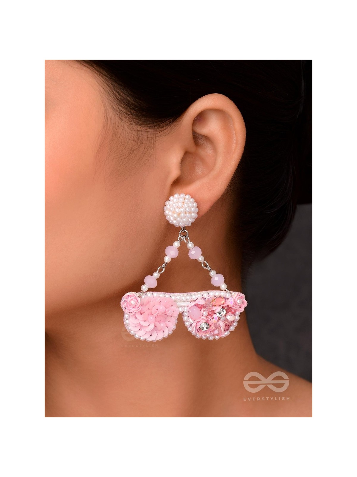 Upanetram - The Beautiful Spectacles - Sequins, Pearls And Beads Hand Embroidered Earrings