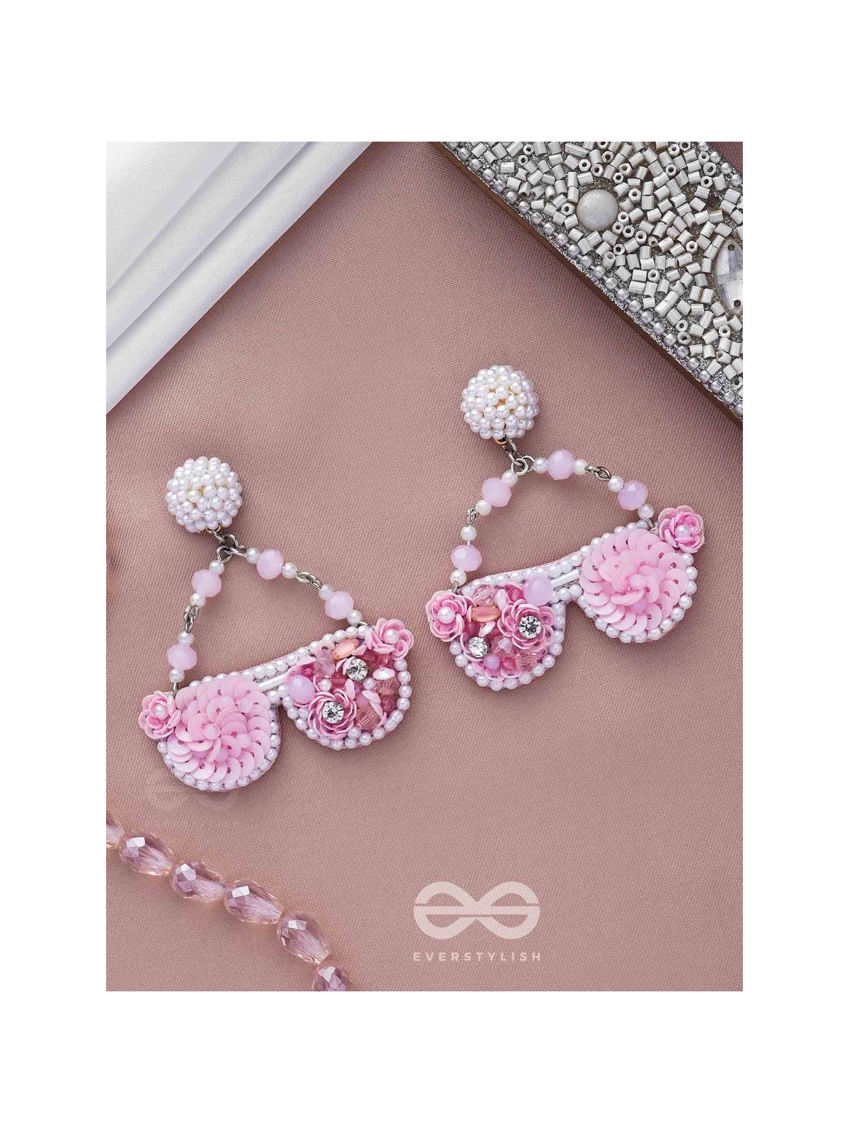 Upanetram - The Beautiful Spectacles - Sequins, Pearls And Beads Hand Embroidered Earrings