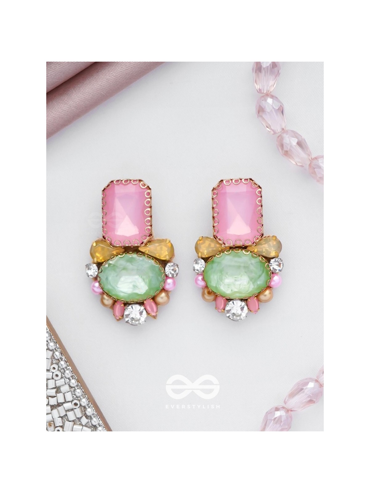 Varneeya - The Hued Jewels - Stones Hand Embroidered Earrings