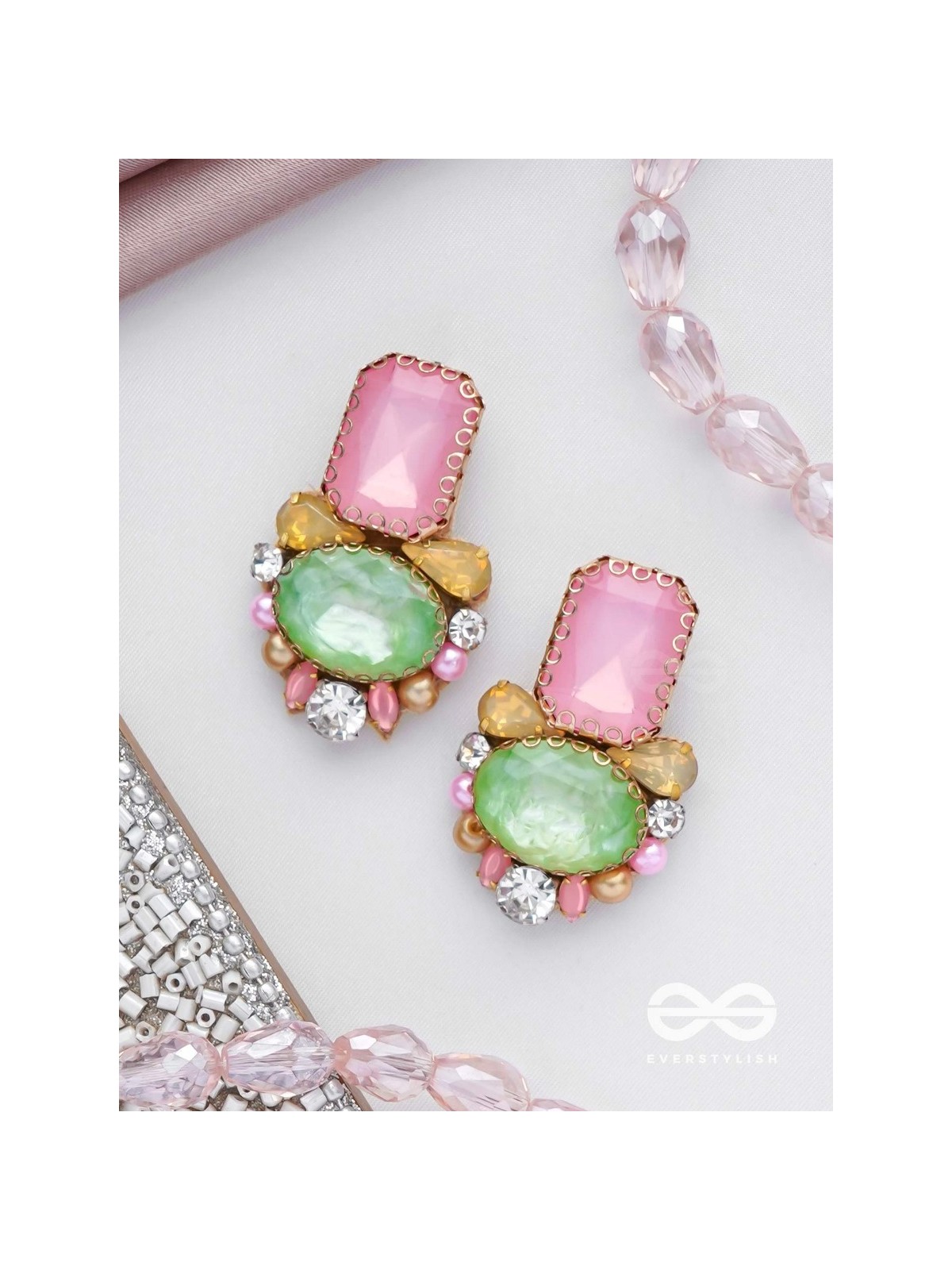 Varneeya - The Hued Jewels - Stones Hand Embroidered Earrings