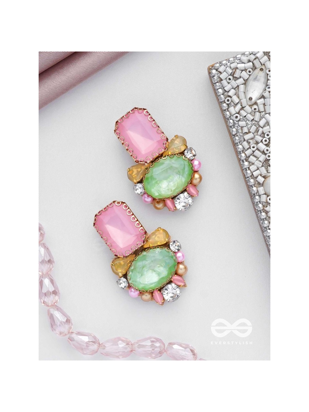 Varneeya - The Hued Jewels - Stones Hand Embroidered Earrings