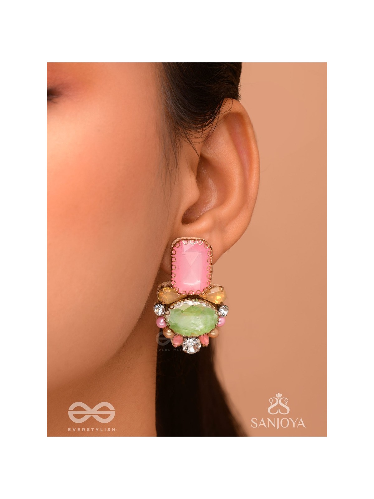 Varneeya - The Hued Jewels - Stones Hand Embroidered Earrings