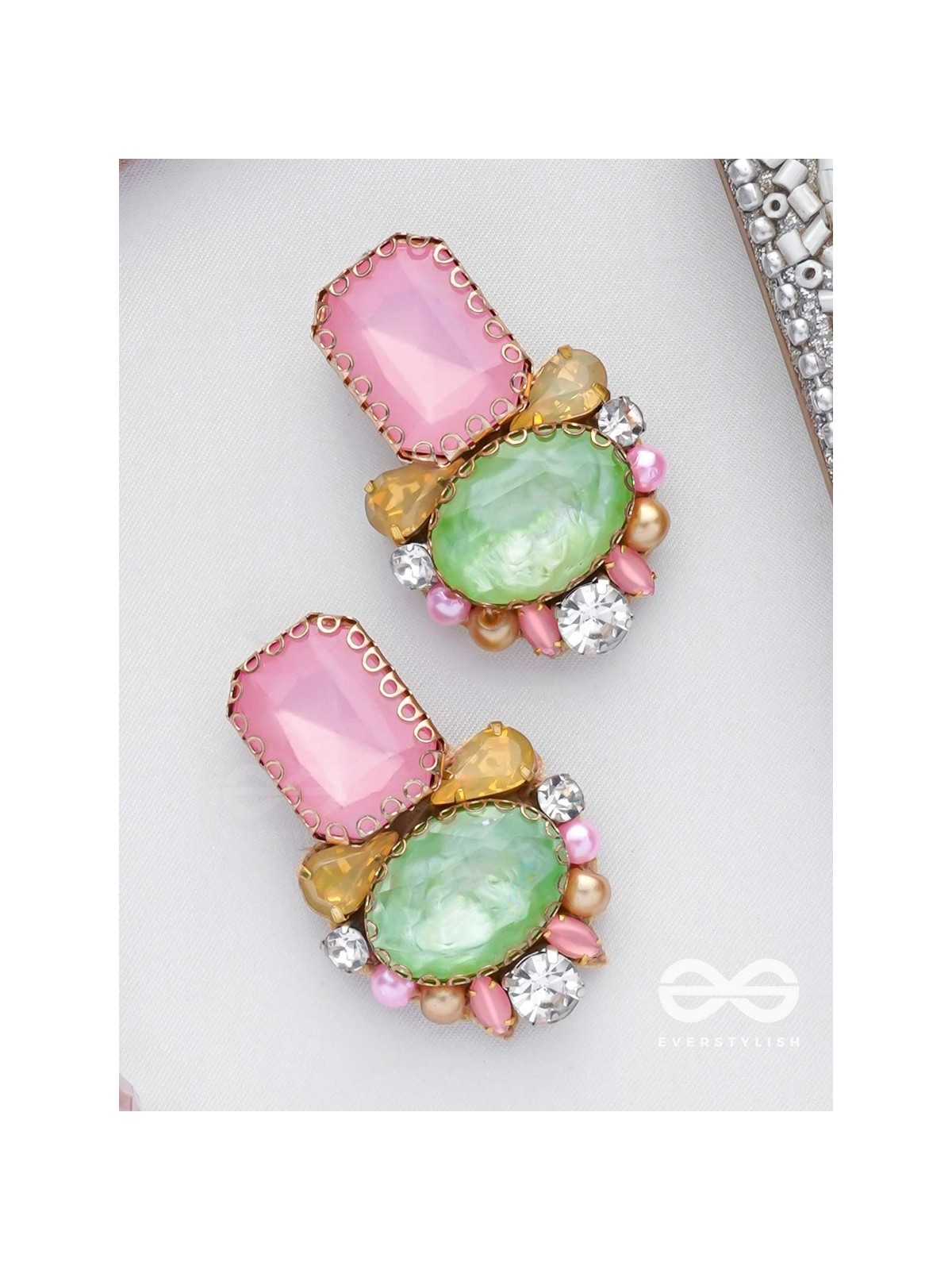 Varneeya - The Hued Jewels - Stones Hand Embroidered Earrings