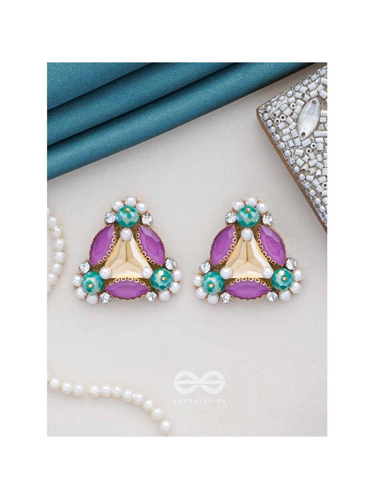 SUTRAALI- THE BEADS 'N BLING - STONES AND PEARLS EMBROIDERED EARRINGS