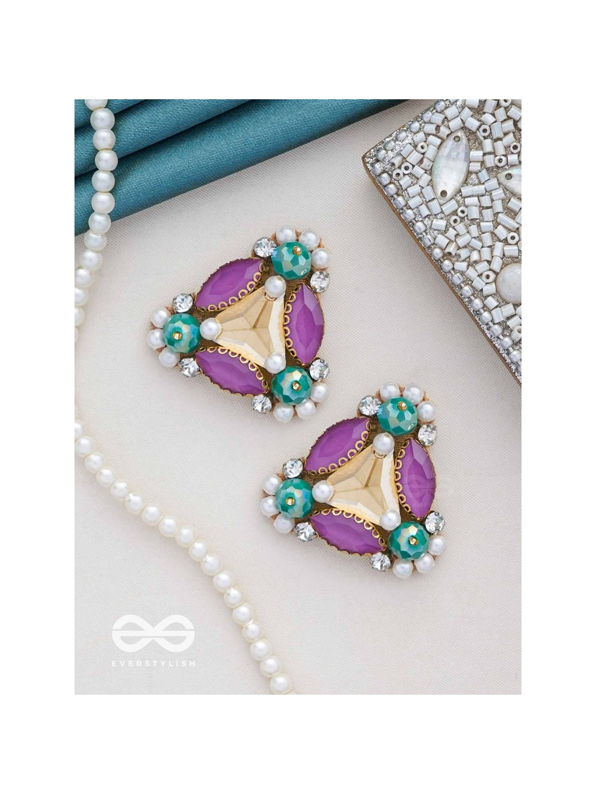 SUTRAALI- THE BEADS 'N BLING - STONES AND PEARLS EMBROIDERED EARRINGS