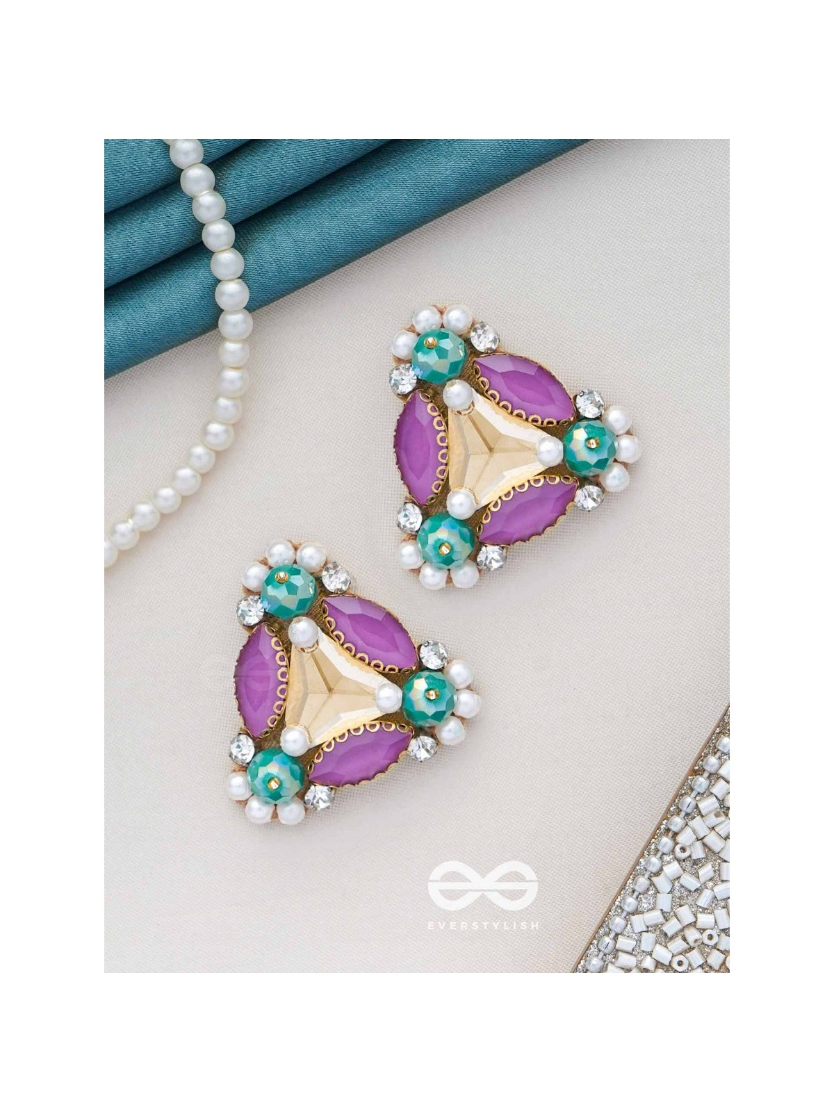 SUTRAALI- THE BEADS 'N BLING - STONES AND PEARLS EMBROIDERED EARRINGS