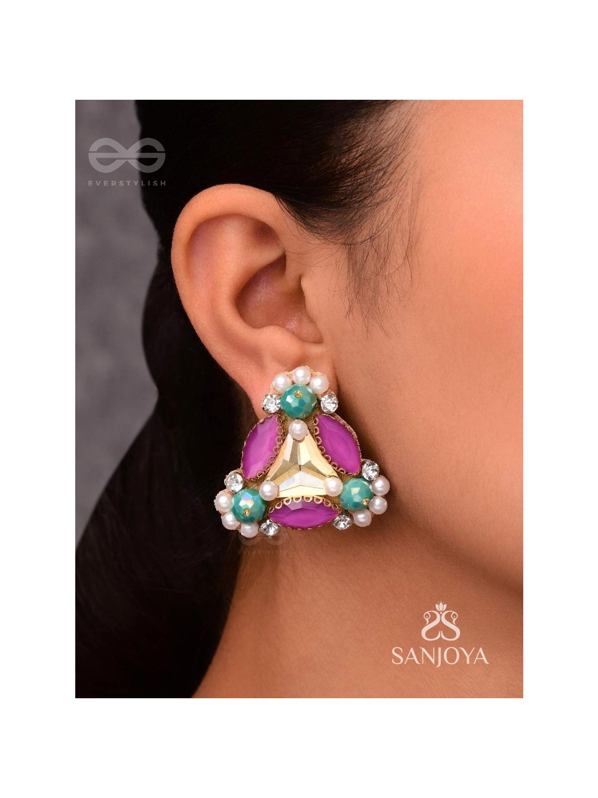 SUTRAALI- THE BEADS 'N BLING - STONES AND PEARLS EMBROIDERED EARRINGS