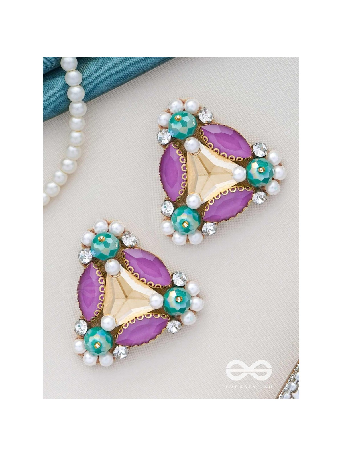 SUTRAALI- THE BEADS 'N BLING - STONES AND PEARLS EMBROIDERED EARRINGS