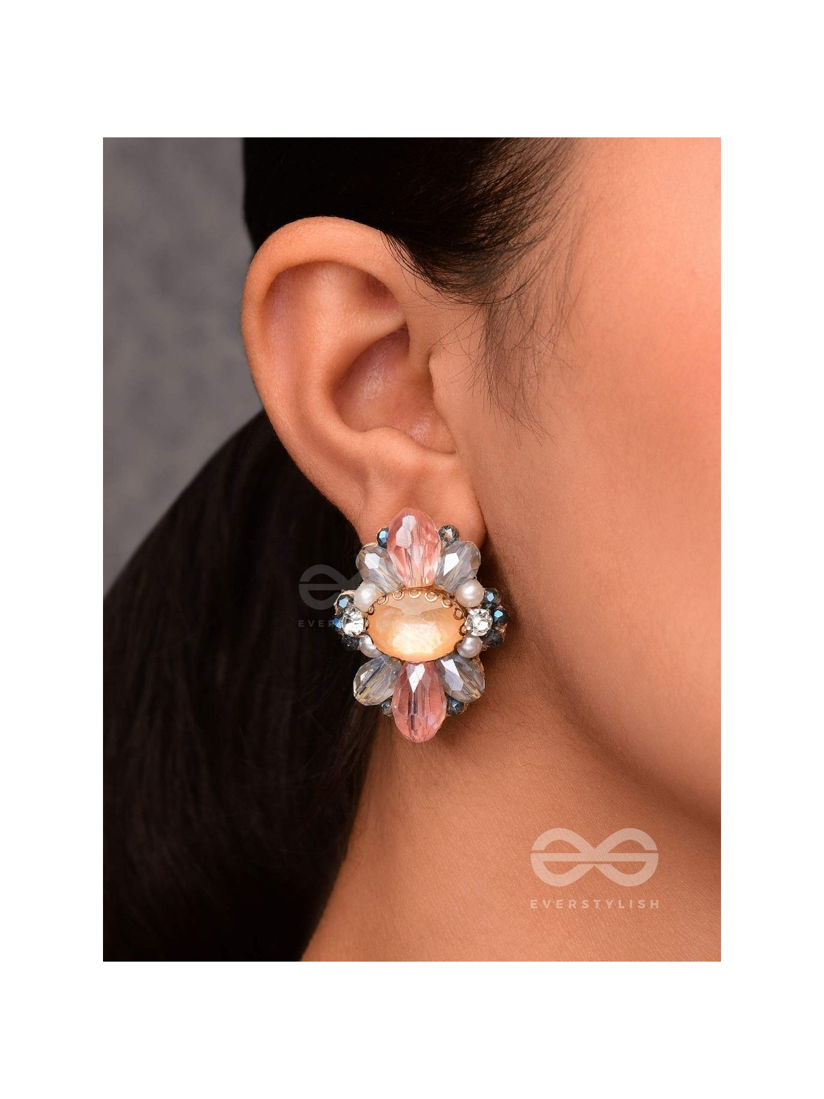 VISHESHAVALI - THE EXQUISITE PICK -STONE, PEARLS AND BEADS EMBROIDERED STUD EARRINGS