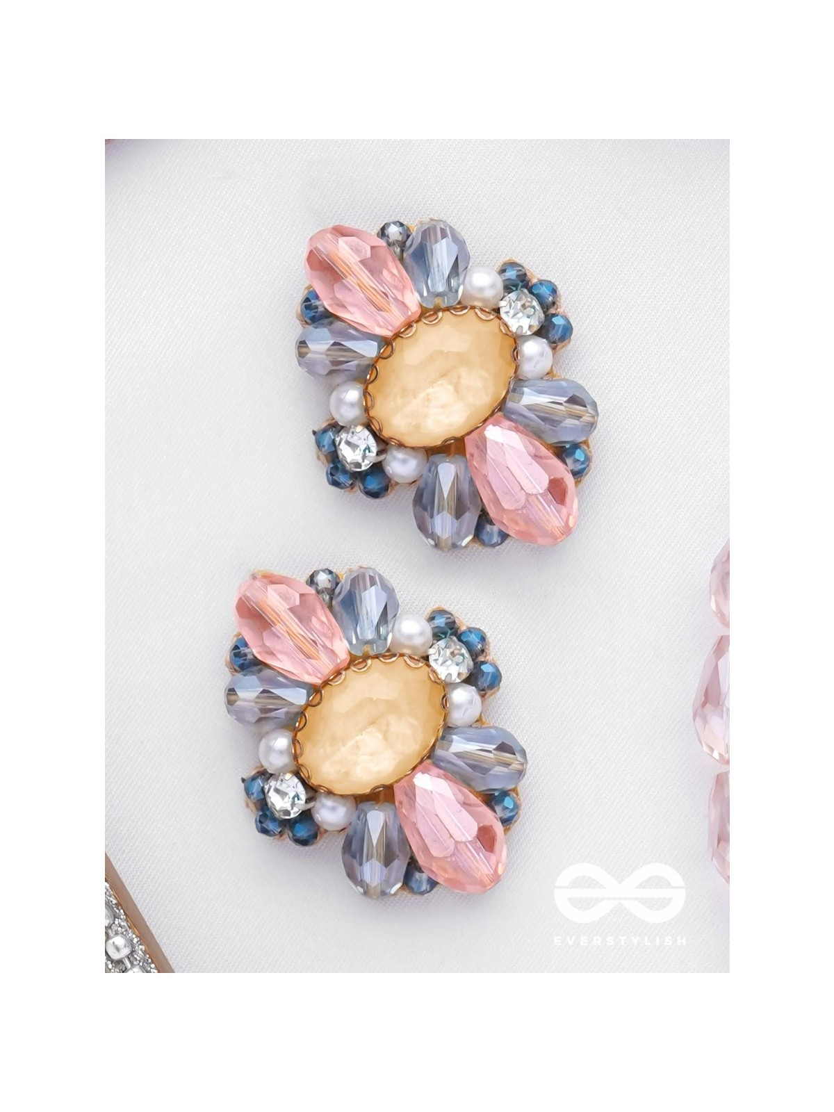 VISHESHAVALI - THE EXQUISITE PICK -STONE, PEARLS AND BEADS EMBROIDERED STUD EARRINGS